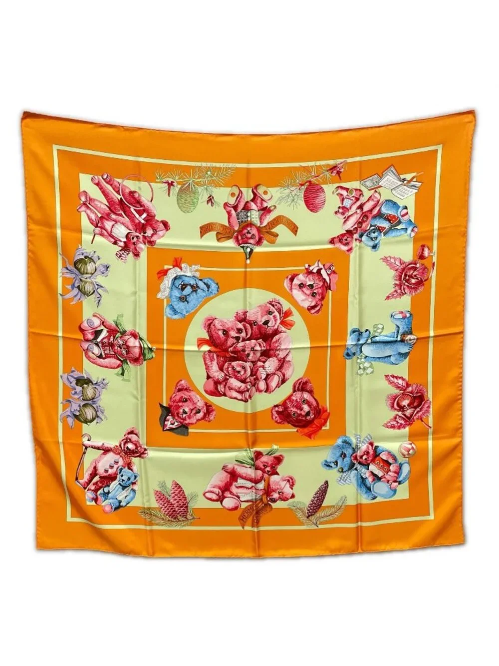 Hermes Large Scarf Carre 90 Confidents Des Coeurs Friends Of The Heart Teddy